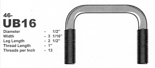 U Bolt 3 1/16in X 2 1/2in, Galv